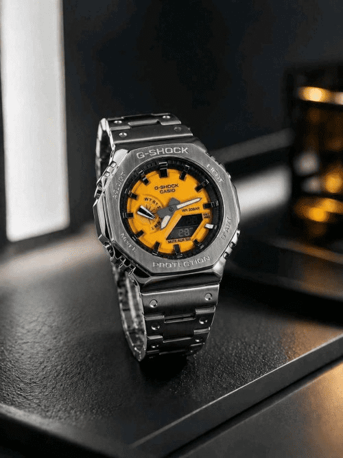 G_SHOCK GA 2100 Silver Yellow dial