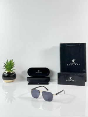 Bvlgari 040 Gold Black Sunglasses with square dark lenses and gold-tone detailing