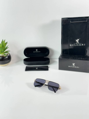 Bvlgari 040 Gold Black Sunglasses with square dark lenses and gold-tone detailing