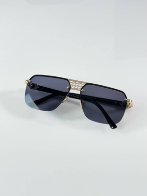 Bvlgari 040 Gold Black Sunglasses with square dark lenses and gold-tone detailing