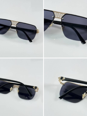 Bvlgari 040 Gold Black Sunglasses with square dark lenses and gold-tone detailing