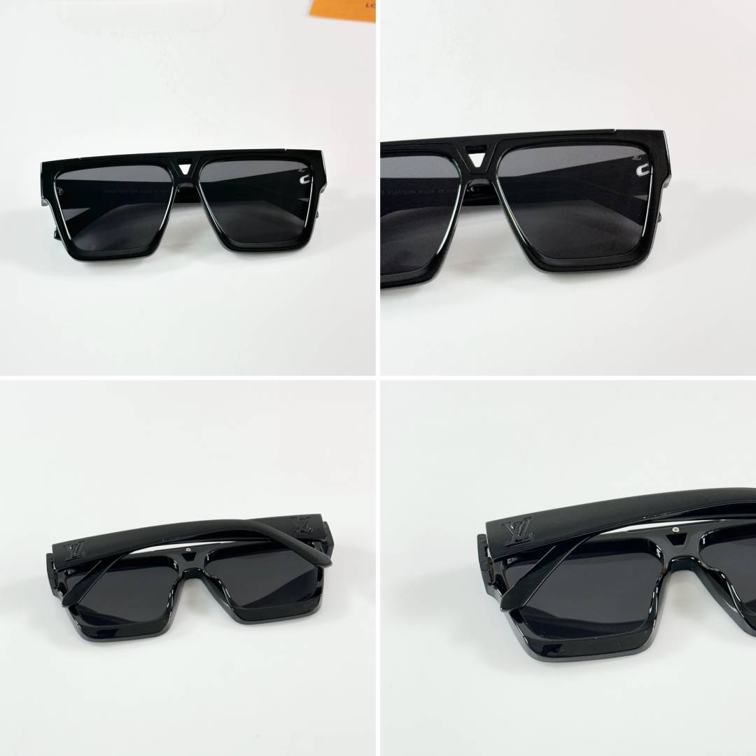 129 Louis Vuitton 1502 Shine Black Sunglasses with oversized square frame and dark lenses