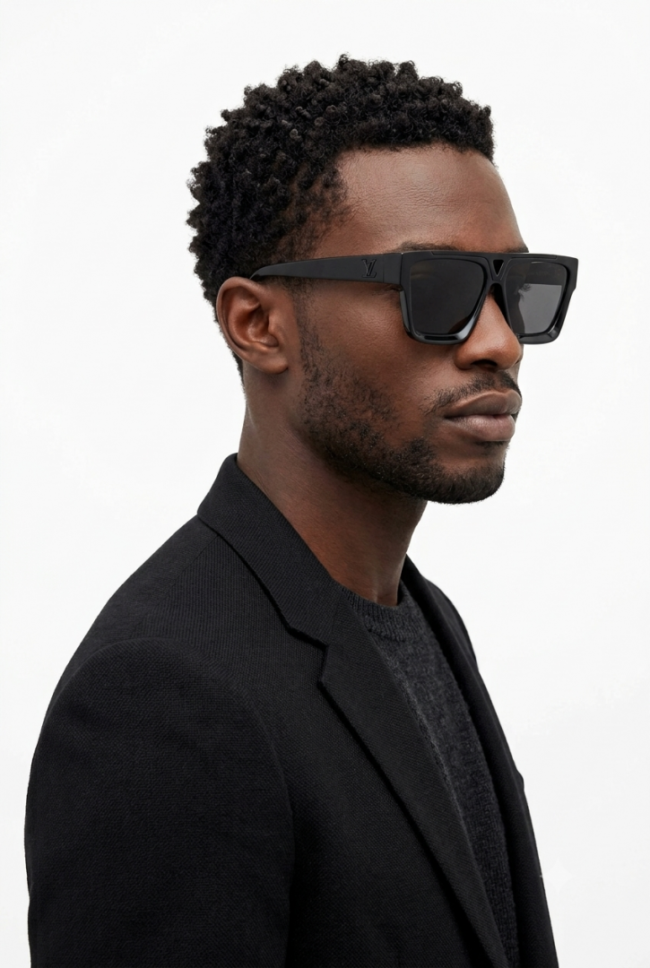 130 Louis Vuitton 1502 Shine Black Sunglasses with oversized square frame and dark lenses
