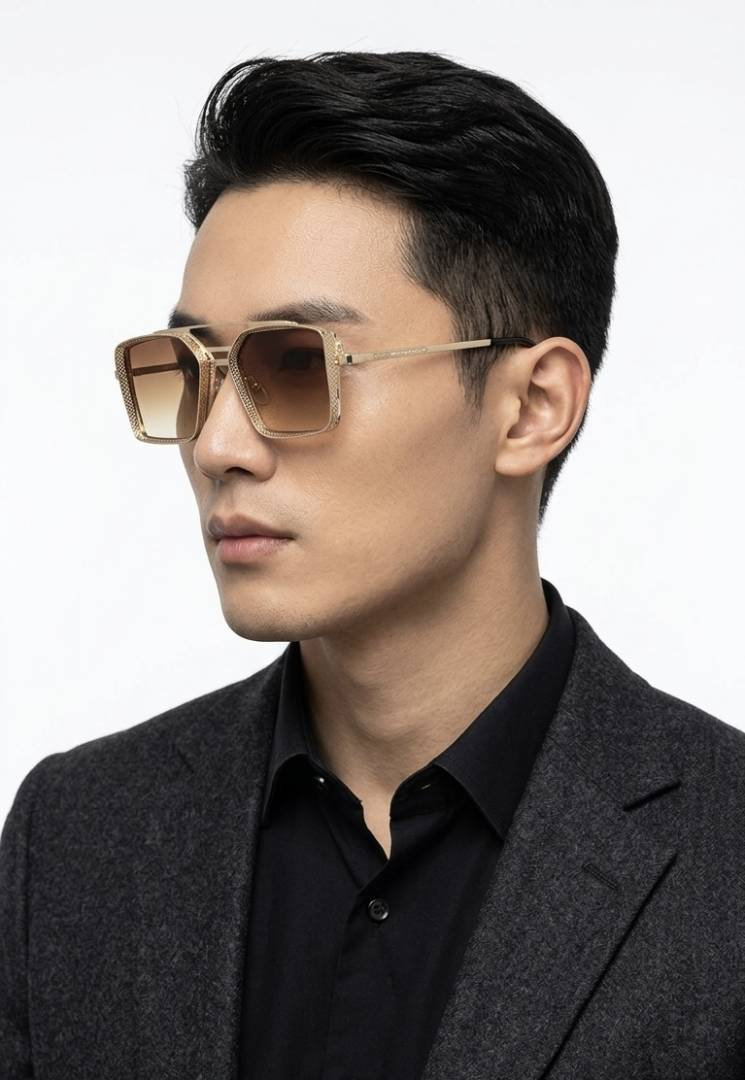 141 Maybach 2173 Gold Brown Sunglasses with square gradient lenses and gold-tone frame