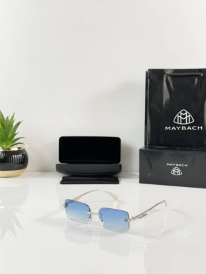 Maybach 1062 Silver Blue Sunglasses with rimless rectangular blue gradient lenses