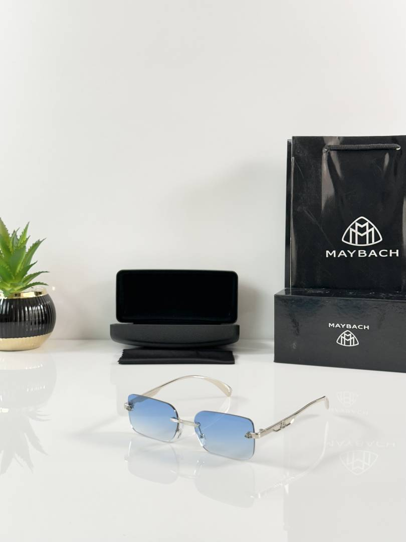 143 Maybach 1062 Silver Blue Sunglasses with rimless rectangular blue gradient lenses