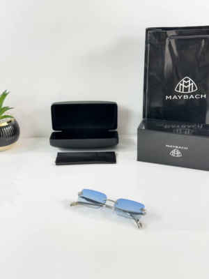 Maybach 1062 Silver Blue Sunglasses with rimless rectangular blue gradient lenses