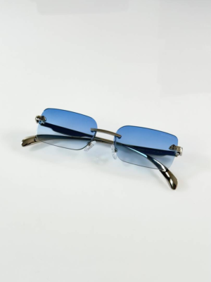 Maybach 1062 Silver Blue Sunglasses with rimless rectangular blue gradient lenses