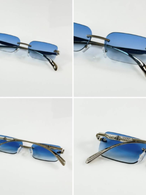 Maybach 1062 Silver Blue Sunglasses with rimless rectangular blue gradient lenses