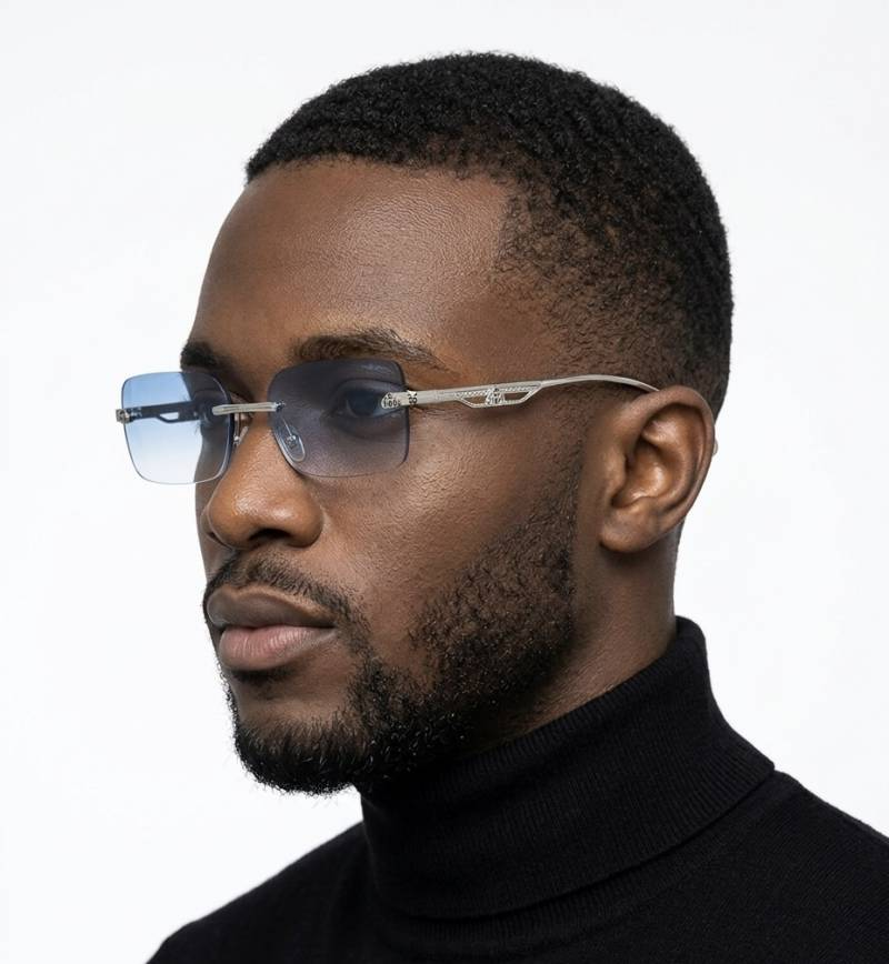 147 Maybach 1062 Silver Blue Sunglasses with rimless rectangular blue gradient lenses