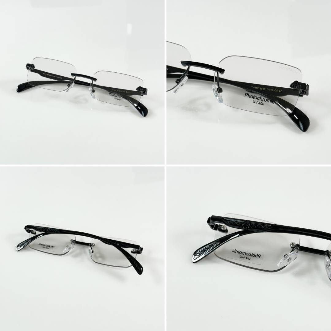152 Maybach 1062 Black Photochromic Glasses with rimless color-changing lenses
