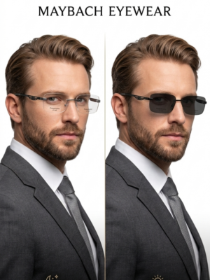 Maybach 1062 Black Photochromic Glasses with rimless color-changing lenses
