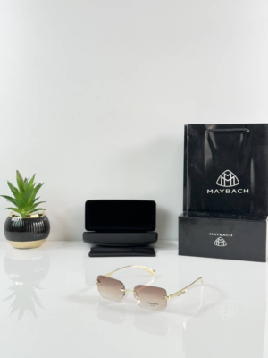 Maybach 1062 Gold Brown Photochromic Sunglasses with rimless rectangular lenses
