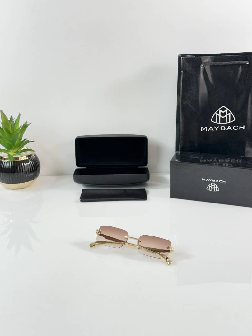156 Maybach 1062 Gold Brown Photochromic Sunglasses with rimless rectangular lenses