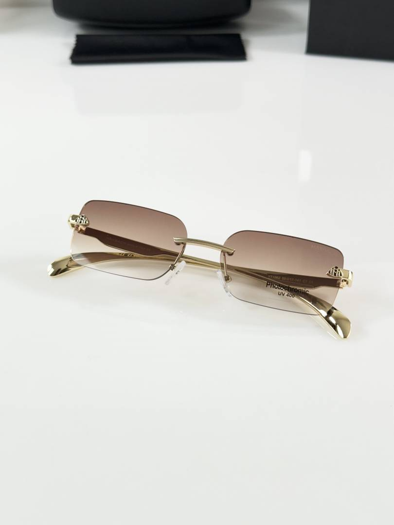 157 Maybach 1062 Gold Brown Photochromic Sunglasses with rimless rectangular lenses