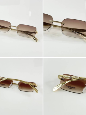 Maybach 1062 Gold Brown Photochromic Sunglasses with rimless rectangular lenses