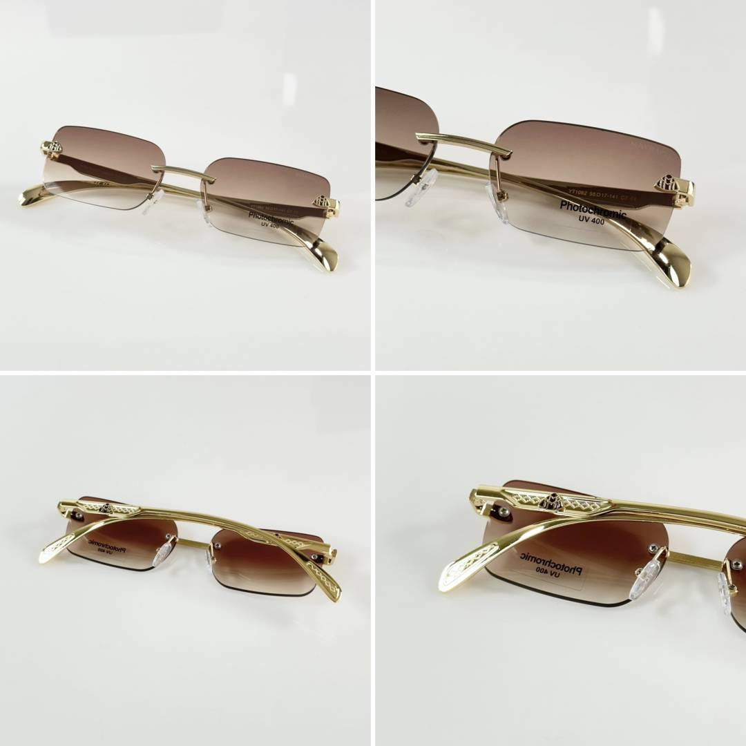 158 Maybach 1062 Gold Brown Photochromic Sunglasses with rimless rectangular lenses