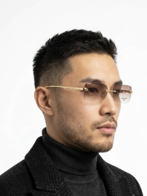 Maybach 1062 Gold Brown Photochromic Sunglasses with rimless rectangular lenses