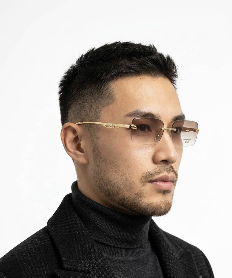 159 Maybach 1062 Gold Brown Photochromic Sunglasses with rimless rectangular lenses