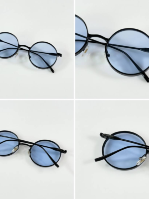 Gucci 001 Black Blue Sunglasses with round blue-tinted lenses and black frame
