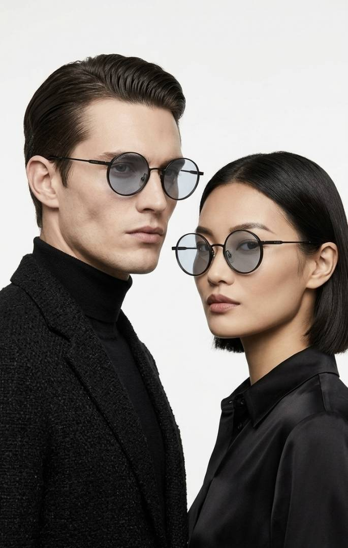 165 Gucci 001 Black Blue Sunglasses with round blue-tinted lenses and black frame