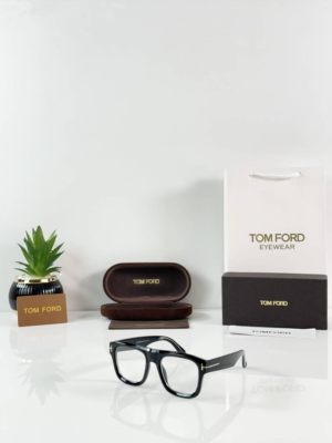 Tom Ford 259 Black Frame Glasses with clear lenses and gold-tone temple details