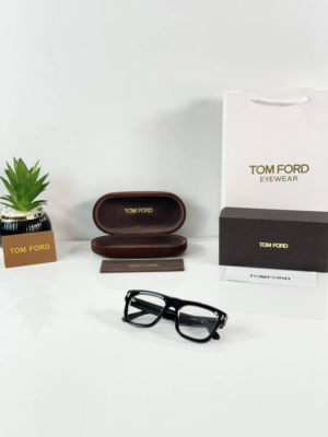 Tom Ford 259 Black Frame Glasses with clear lenses and gold-tone temple details