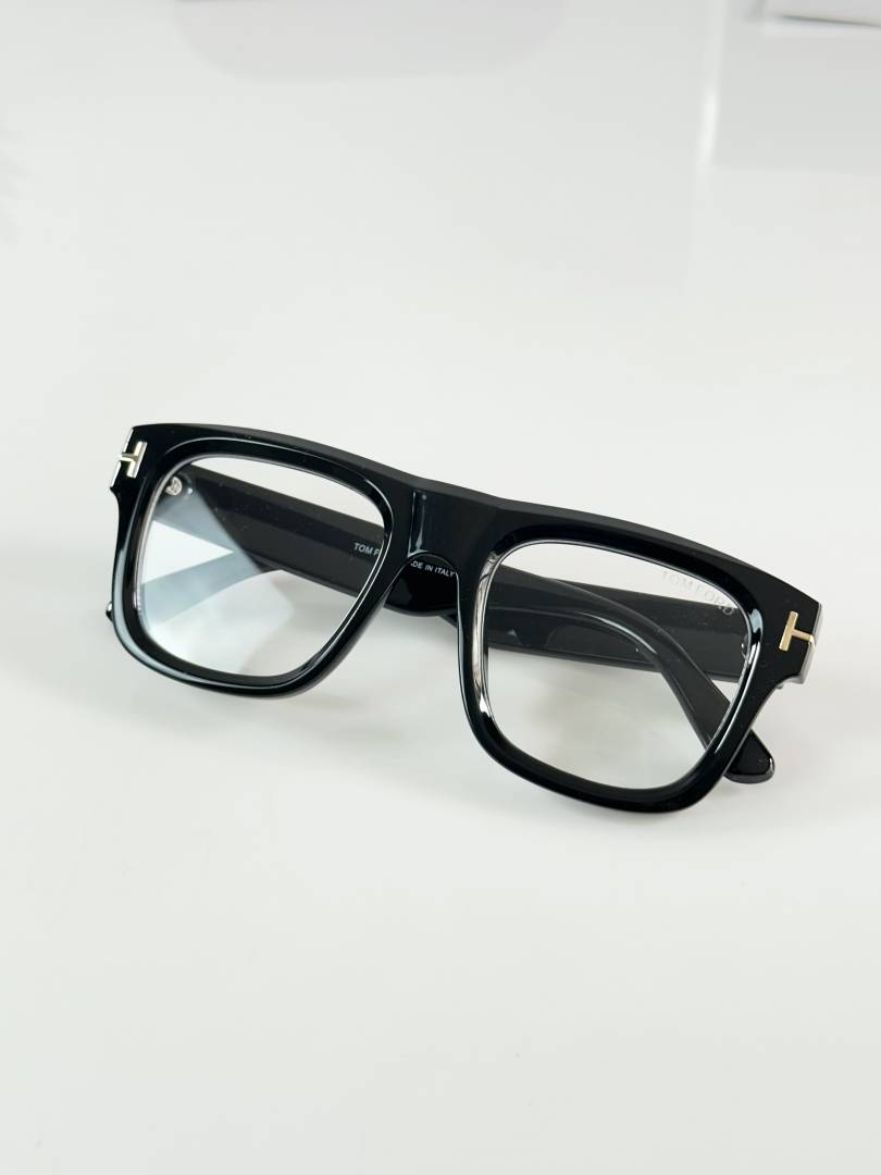 169 Tom Ford 259 Black Frame Glasses with clear lenses and gold-tone temple details