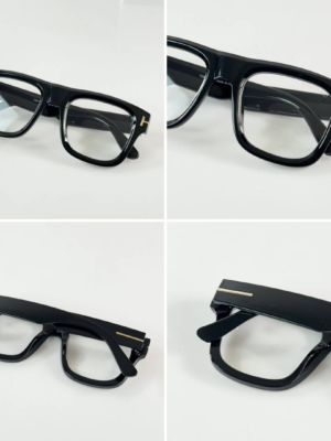 Tom Ford 259 Black Frame Glasses with clear lenses and gold-tone temple details