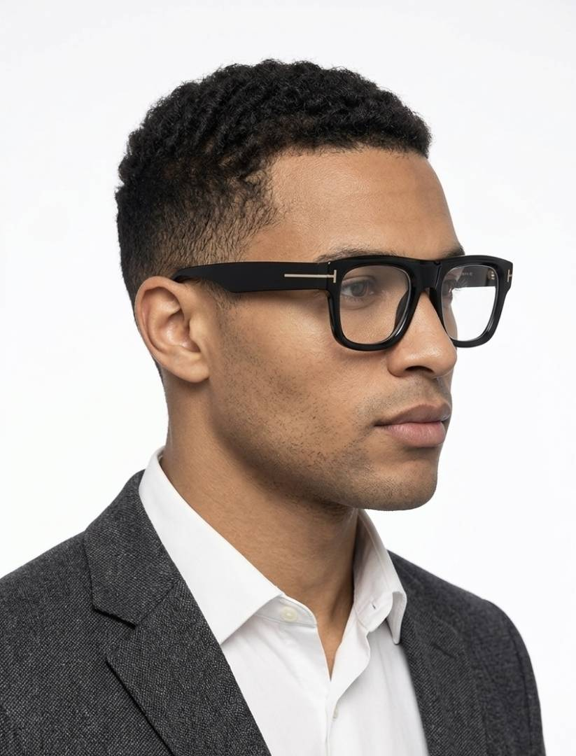 171 Tom Ford 259 Black Frame Glasses with clear lenses and gold-tone temple details