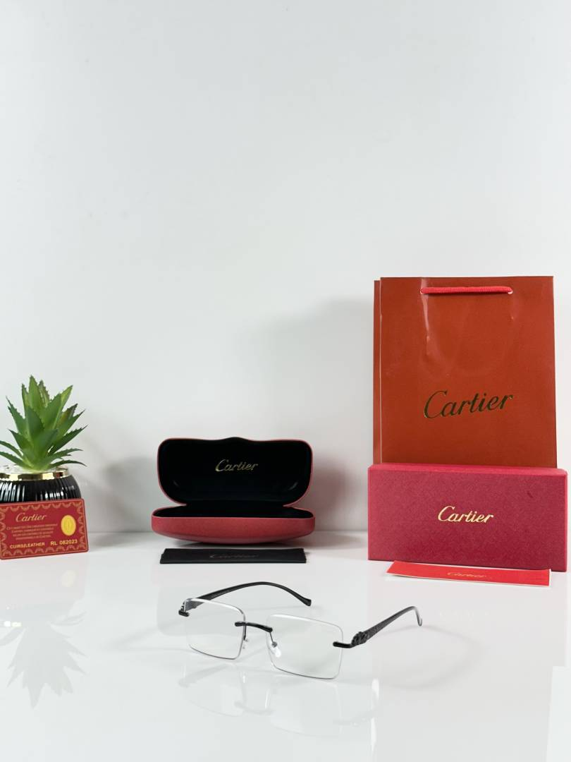 179 Cartier 1027 Black Photochromic Glasses with rimless rectangular color-changing lenses
