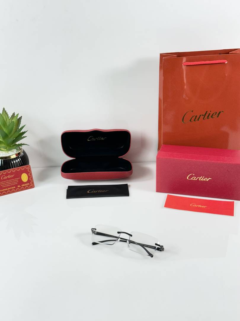 180 Cartier 1027 Black Photochromic Glasses with rimless rectangular color-changing lenses