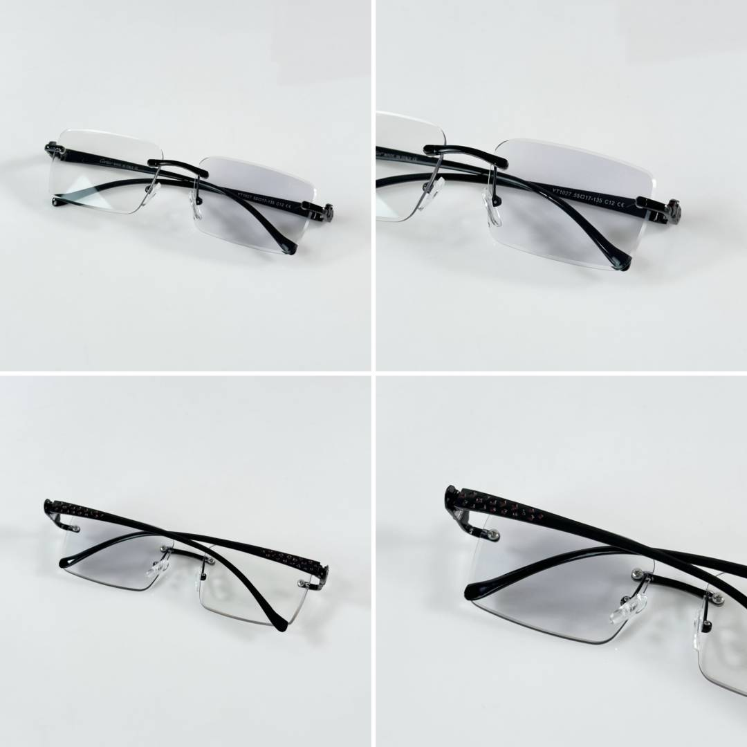 182 Cartier 1027 Black Photochromic Glasses with rimless rectangular color-changing lenses