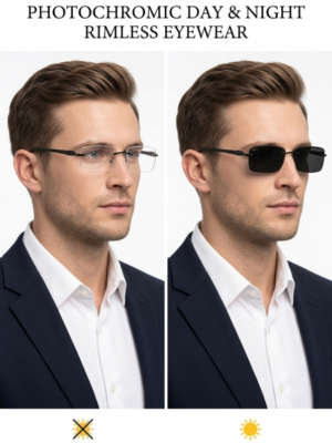 Cartier 1027 Black Photochromic Glasses with rimless rectangular color-changing lenses