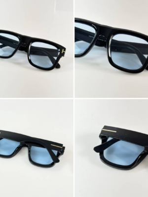 Tom Ford 259 Black Blue Sunglasses with glossy black square frame and blue lenses