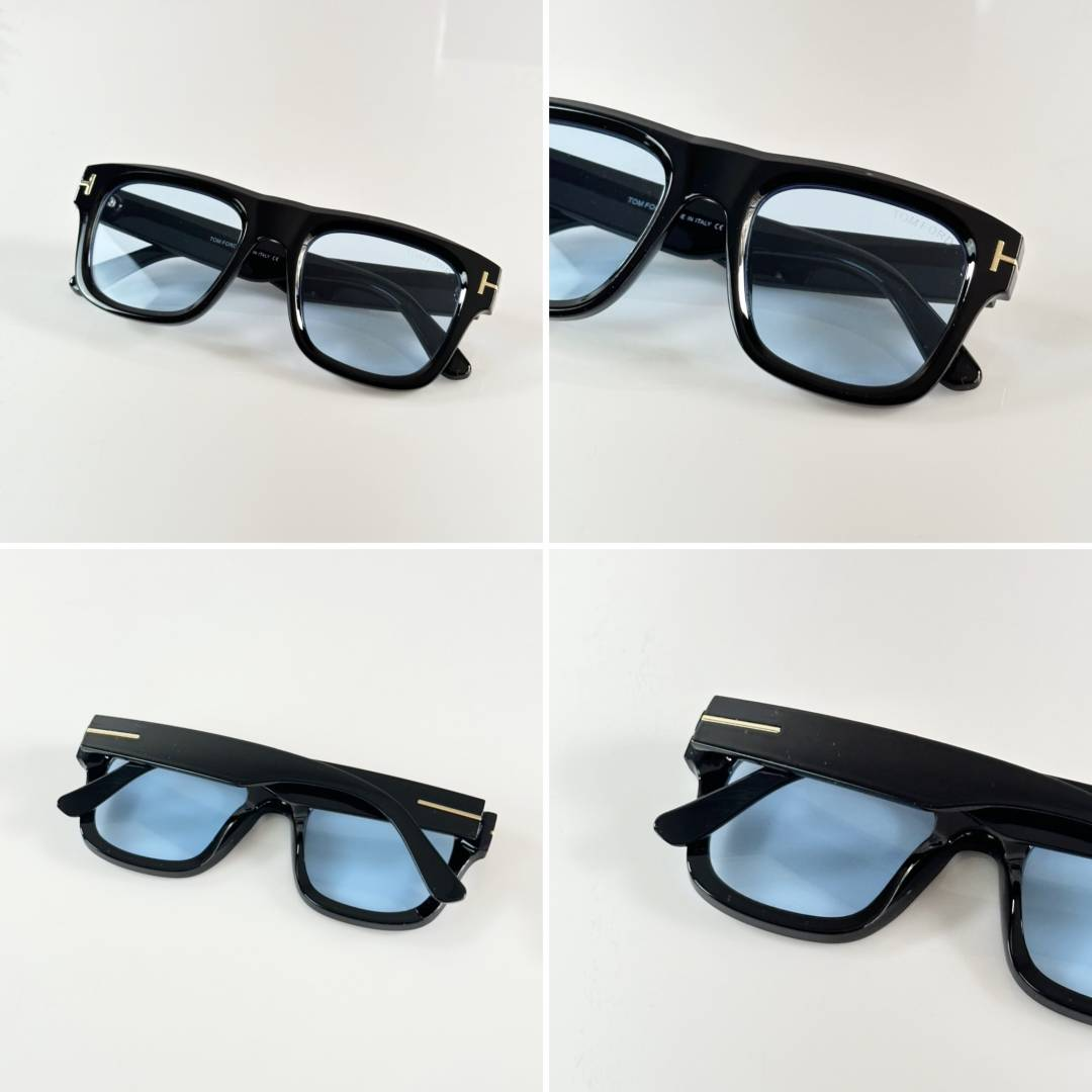 188 Tom Ford 259 Black Blue Sunglasses with glossy black square frame and blue lenses
