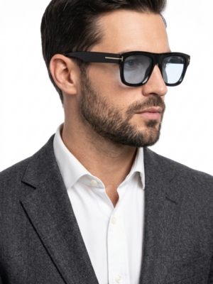 Tom Ford 259 Black Blue Sunglasses with glossy black square frame and blue lenses