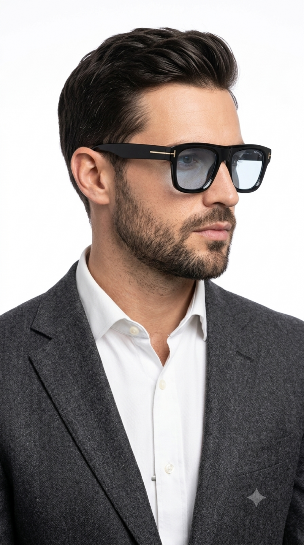 189 Tom Ford 259 Black Blue Sunglasses with glossy black square frame and blue lenses