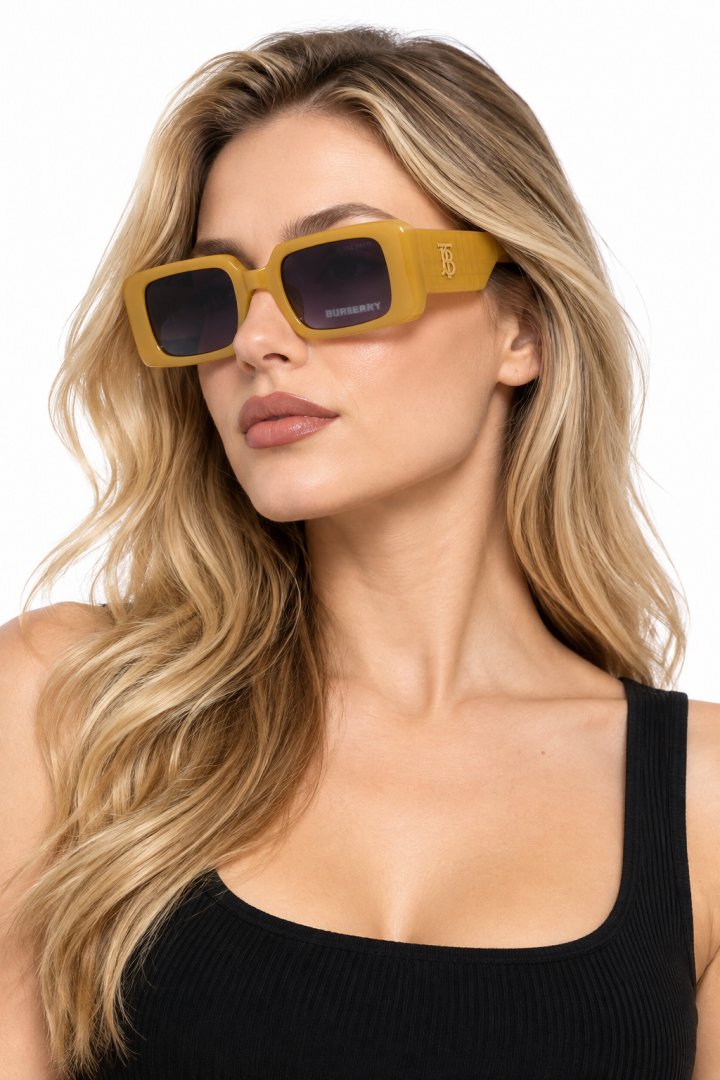 195 Burberry 11089 Yellow Black women’s sunglasses with chunky rectangular frame