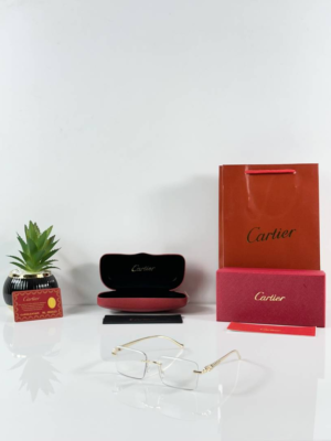 Cartier 1027 Gold Black Photochromic Glasses with rimless rectangular color-changing lenses