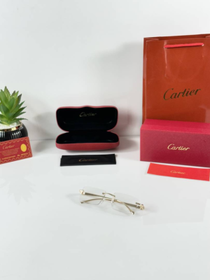 Cartier 1027 Gold Black Photochromic Glasses with rimless rectangular color-changing lenses