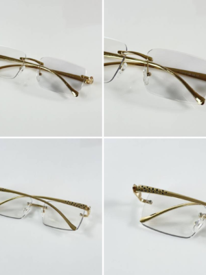Cartier 1027 Gold Black Photochromic Glasses with rimless rectangular color-changing lenses