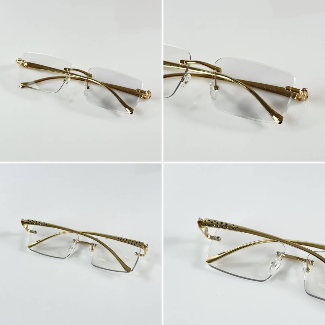 200 Cartier 1027 Gold Black Photochromic Glasses with rimless rectangular color-changing lenses