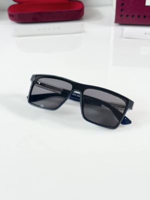Gucci 2203 Blue Black Sunglasses with dark rectangular lenses and textured frame