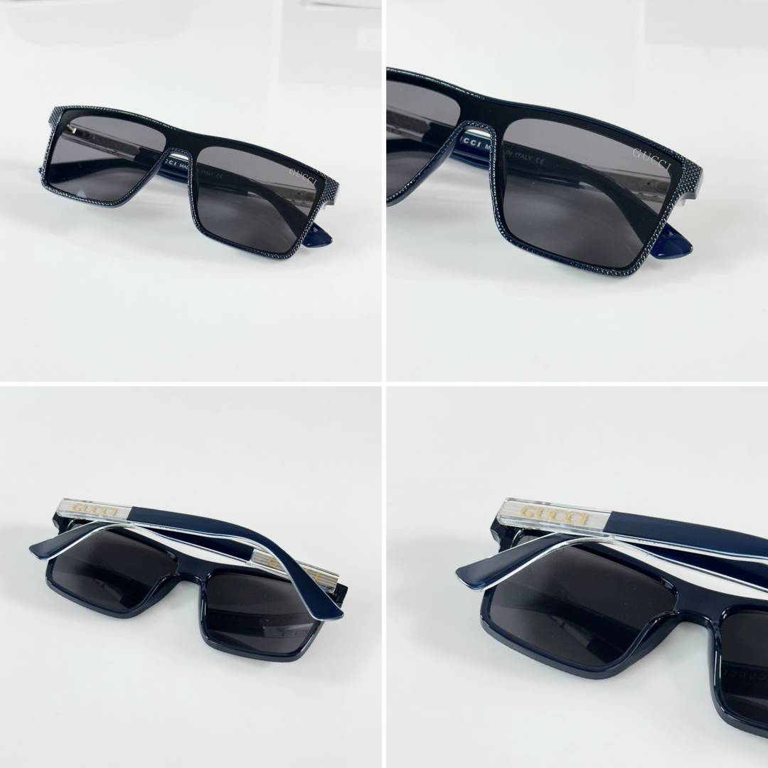 205 Gucci 2203 Blue Black Sunglasses with dark rectangular lenses and textured frame