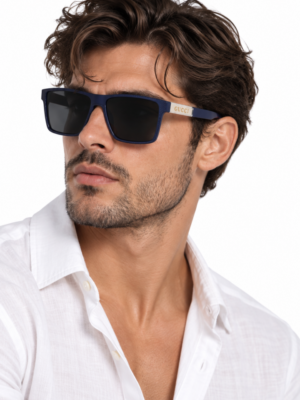 Gucci 2203 Blue Black Sunglasses with dark rectangular lenses and textured frame