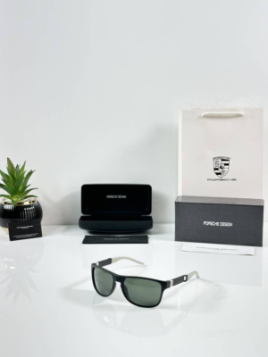 Porsche Design 004 Black Green Sunglasses with rectangular frame and green lenses
