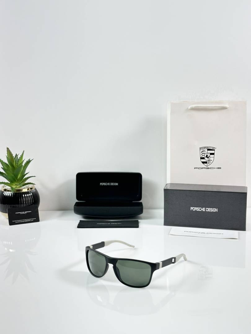 208 Porsche Design 004 Black Green Sunglasses with rectangular frame and green lenses