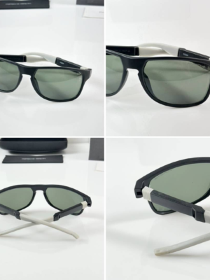 Porsche Design 004 Black Green Sunglasses with rectangular frame and green lenses