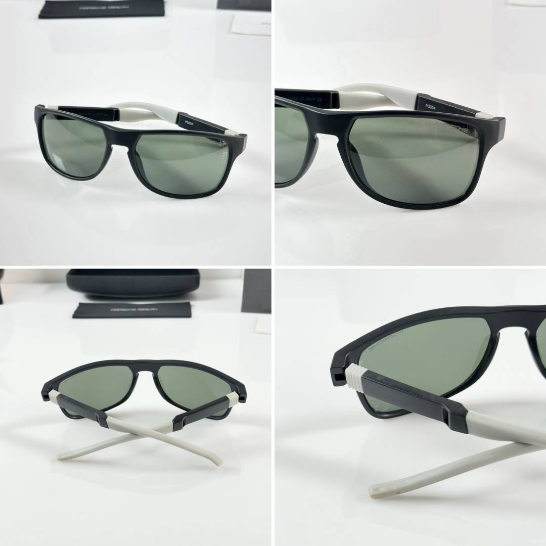 211 Porsche Design 004 Black Green Sunglasses with rectangular frame and green lenses
